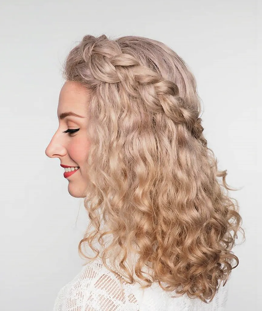Curly Braided Crown Hairstyle for Women