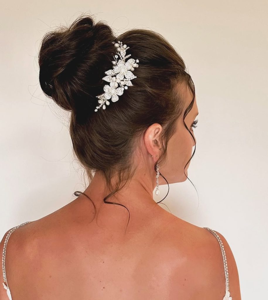 High Bun with Statement Clips Hairstyles for Women  – maggieshairnbridal – 1