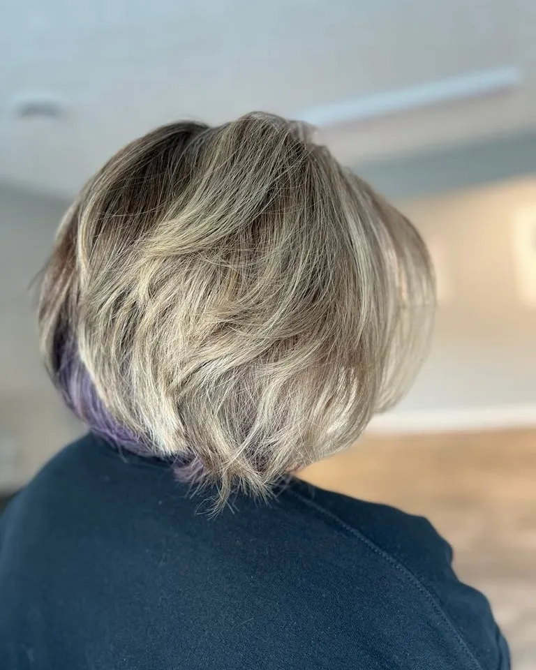 Soft Layered Bob with Peekaboo Highlights for women – relaxandrevivesalonandspa – 2