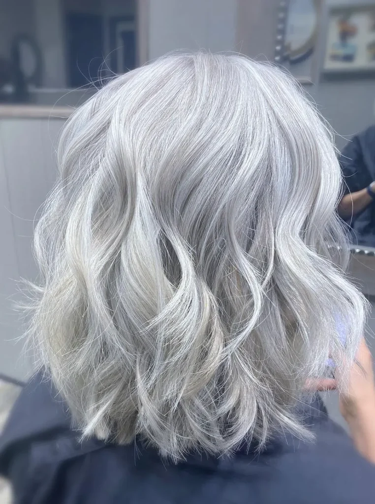 Wavy Grey Lob for women – annieghairstyles – 1